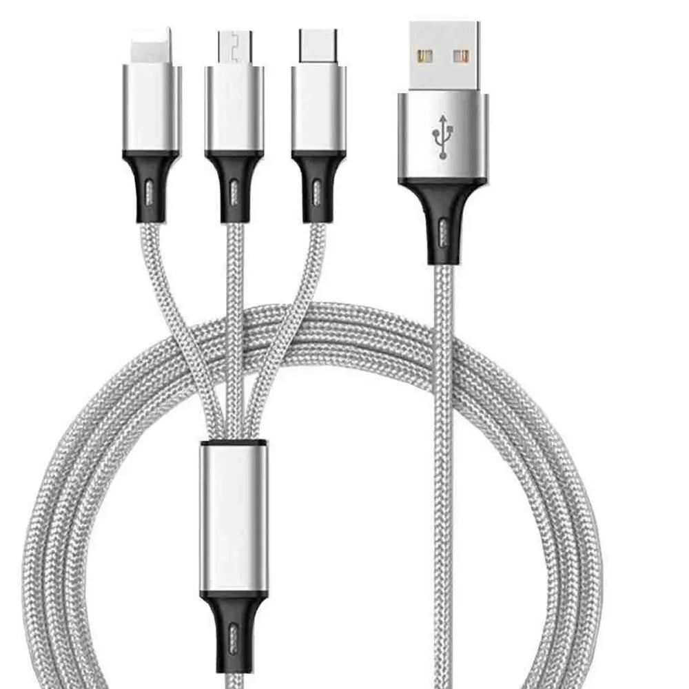 Универсальный 3 в 1 кабель Micro USB type C Быстрая зарядка зарядное устройство кабель синхронизации данных Шнур для iPhone XS X 8 Android samsung huawei - Цвет: Серебристый