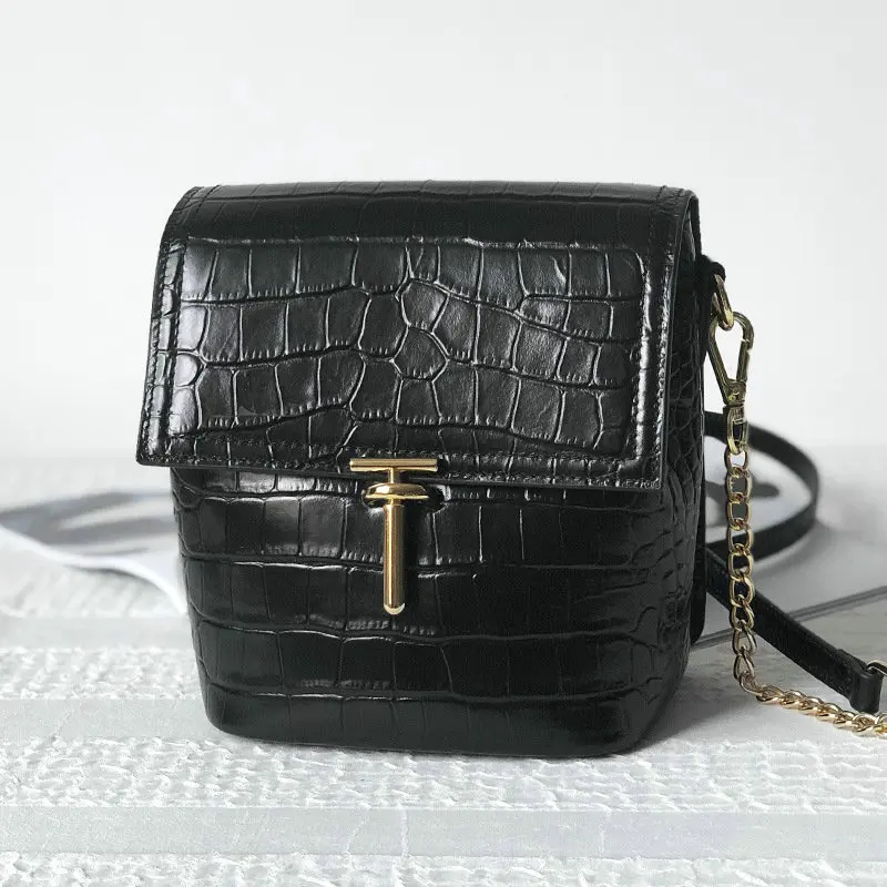 QIAOBAO женская сумка из натуральной кожи с узором «крокодиловая кожа», сумки-мессенджеры, ретро модная сумка-мешок - Цвет: Черный