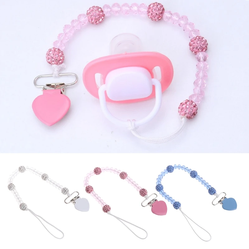 

Lovely Crystal Hand Made Pacifier Clips Soother Chain Dummy Soother Nipple Leash Strap Baby Love