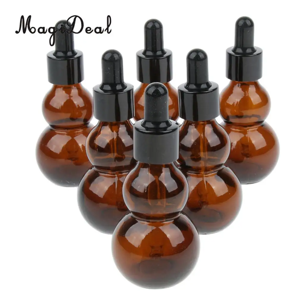 6pcs Gourd Shaped Glass Refillable Empty Dropper Bottles Essential Oil