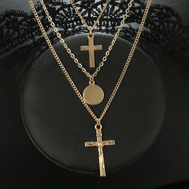 Богемный многослойный кулон с двумя крестами ожерелье для женщин Винтажный Золотой цвет вечерние ожерелье-чокер с подвесками в дизайне Павлиньего хвоста ювелирные изделия