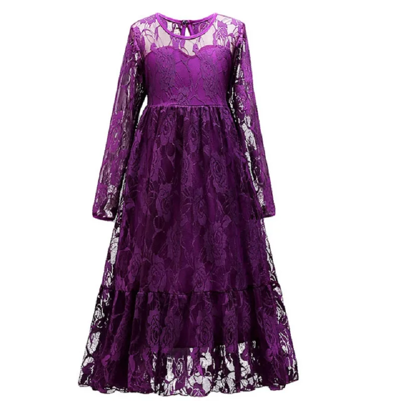 Дешево 2018 г. Новый стиль для девочек Одежда для детей От 3 до 12 лет девушка ажурные Длинные рукава вечернее платье Повседневное платье принцессы