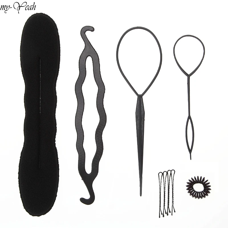 

6pcs/set Pro Hairdressing Styling Hair Design Twist Bun Comb Pins Clips Braiders Sponge Roller Curler Ponytail DIY Accessories