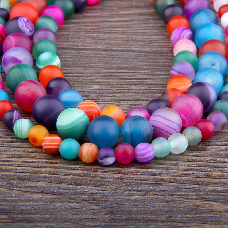 

6 8 10MM Matte Natural Stone Beads colorful Stripes Agates Stone Beads round Diy Spacer loose agat Beads for Jewelry Making gift
