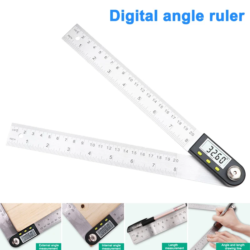  2 In 1 360 Degree Digital Angle Finder Meter Ruler Gauge Protractor for Woodworking Construction DA