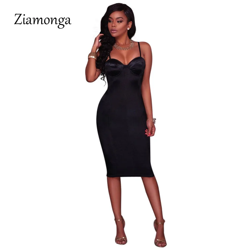 Ziamonga Sexy Bodycon Chest Padded Midi Dress Party Dresses Sleeveless Night Club Skinny Dresses 