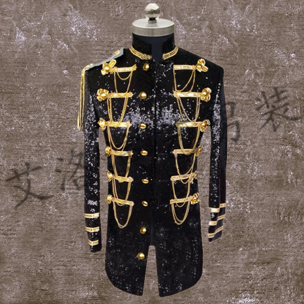 

EXO Paillette Suit Costume Men Singers DJ Nightclub Bar Stage Sequins Suit Royal Gown Clothes Long Coat Clothing Jacket