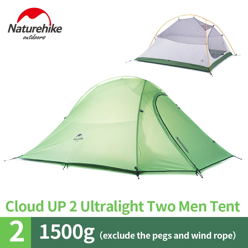 Naturehike Cloud Up Series 1 2 3 Человек Палатка Открытый Сверхлегкий походный кемпинг водонепроницаемый палатка с бесплатным ковриком - Цвет: UP2 210T green