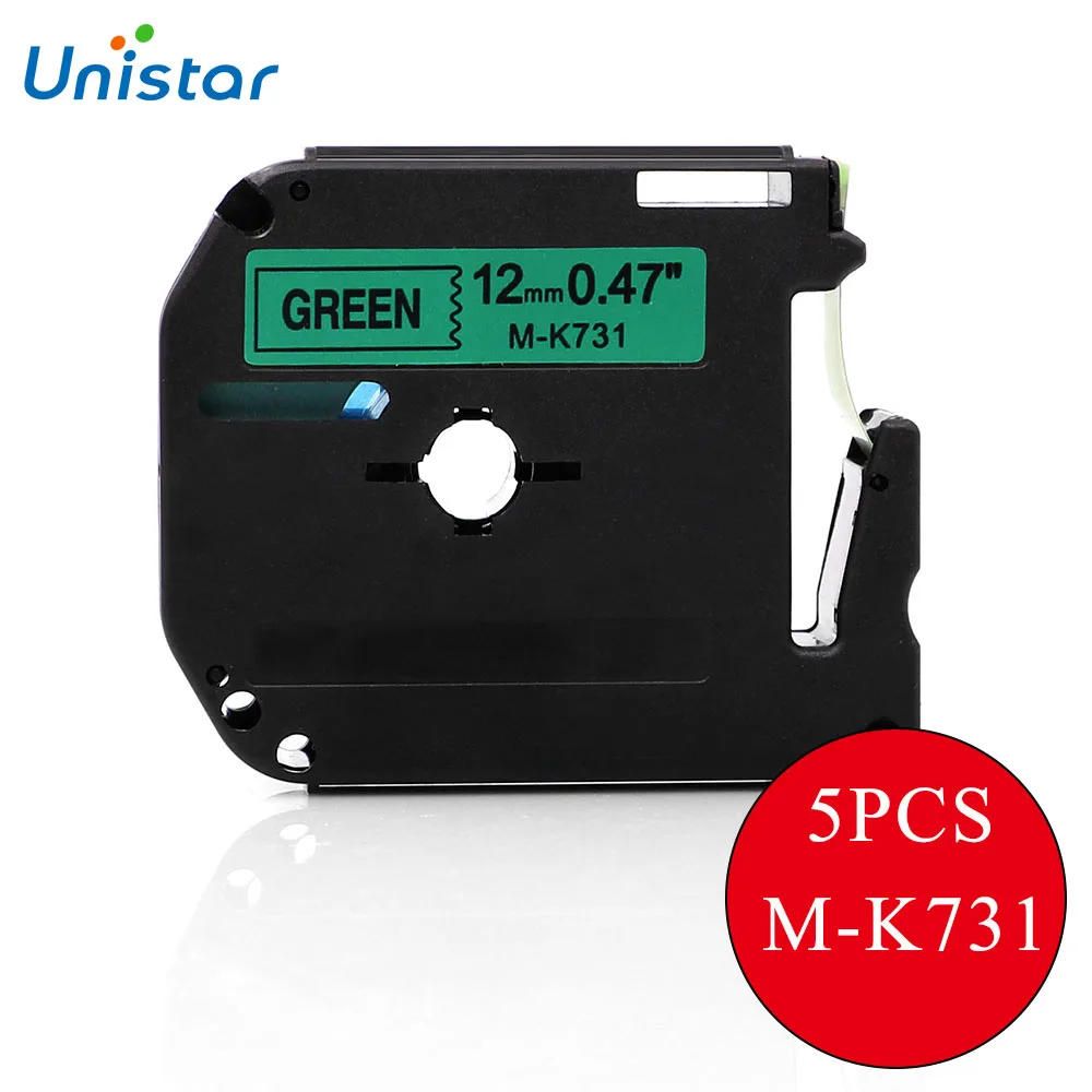 UNISTAR 5 PCS Labels Tapes for Brother M Tapes M K731 MK731 Black on Green Compatible for