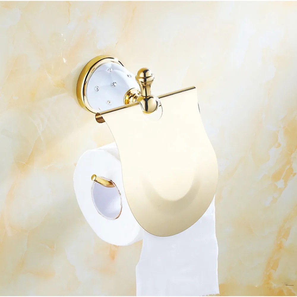 Günstige Luxus goldene bad zubehör mit diamant, gold finish wc papier halter handtuch bar regal pinsel halter bad hardware set