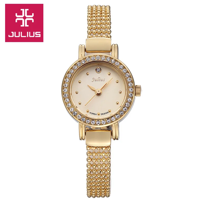 New Julius Lady Woman Wrist Watch Quartz Hours Best Fashion Dress Beads Bracelet Rhinestone Business Girl