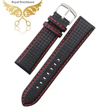 Новое поступление! 18 мм черный ремешок для часов из углеродного волокна ремешок для часов с красной строчкой с кожаной подкладкой застежка из нержавеющей стали