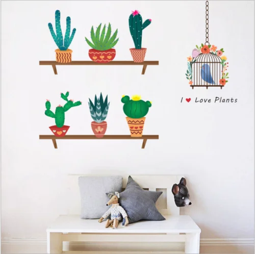 

Waterproof And Mildewproof Cactus Wall Sticker Fashion Vinyl Decals Bedroom Background Window Mural DIY Home Decoration Reusable