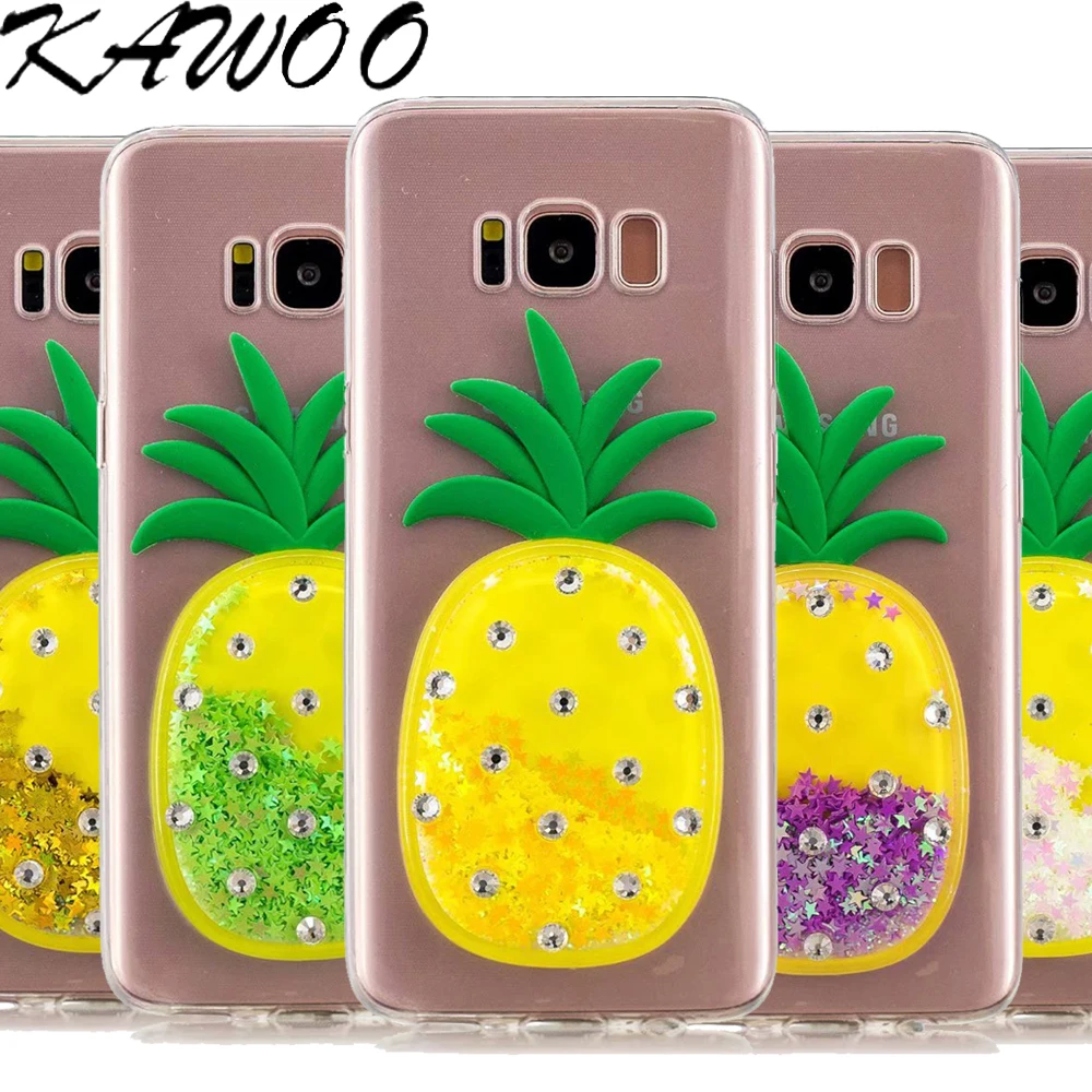 3D Pineapple DIY Diamond Bling Liquid Clear Soft Case Cover For Samsung Galaxy S7 Edge S8 Dynamic Quicksand Capa Plus |