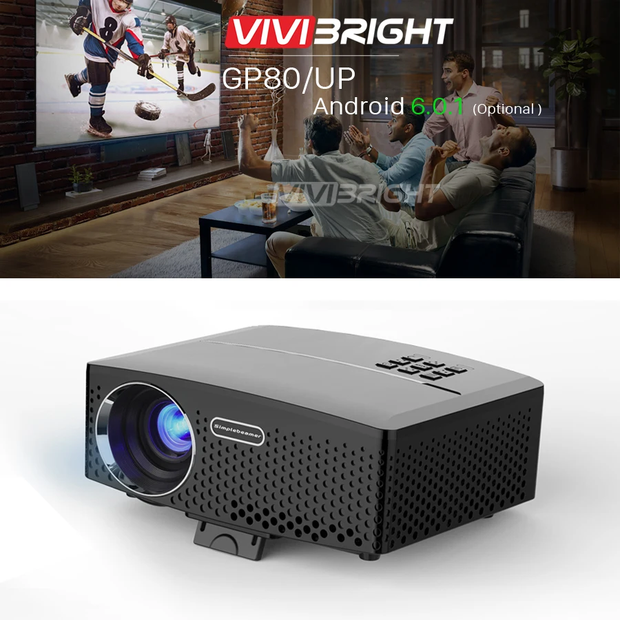 VIVIBRIGHT светодиодный проектор GP80. Низкая цена 1800 люмен 800*480 HDMI USB PC поддержка Full HD 1080