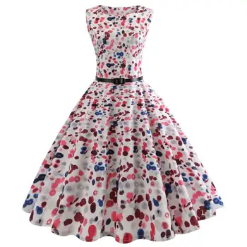 

KANCOOLD dress new high quality Vintage Pleated rinting Sleeveless Dress Evening Party Prom Swing dress women AP25