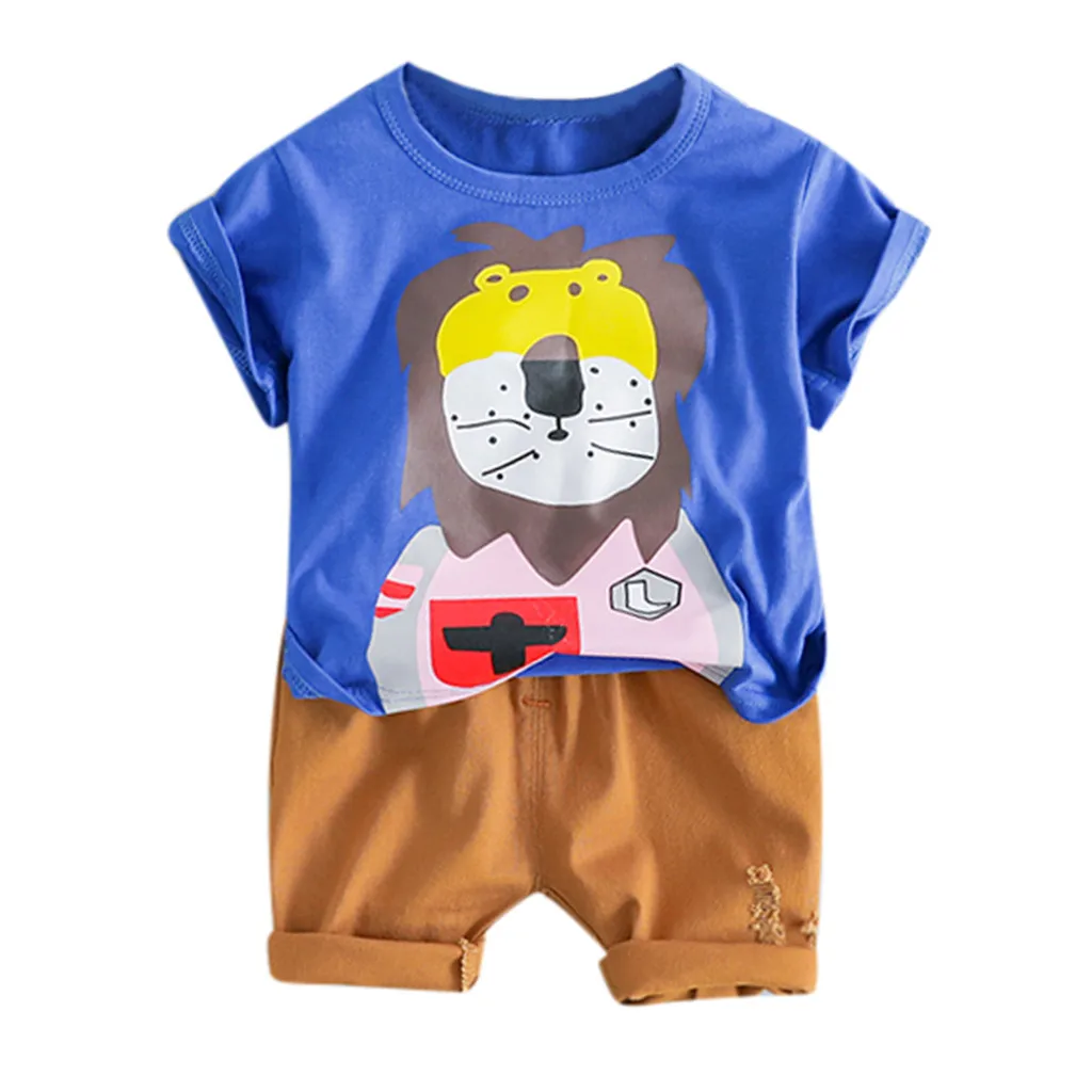 Baby Boy Cartoon Lion Tops T-shirt Solid Short Pants Casual Outfits Newborn Sets 2019 jongens kleding ensemble garcon |