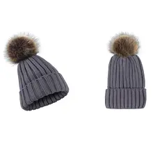 Женская и мужская зимняя ребристый трикотажный головной убор сплошной равномерный цвет шерстяная шапка с манжетой шапка утолщенная с милым пушистый помпон вязаная шапочка с помпонами