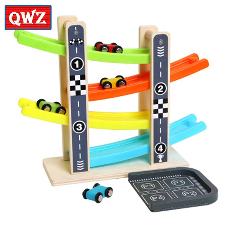 

Children's Wooden Fun Inertial Track Slide Game Visual Tracking Four-layer Roller Coaster Glider Building Blocks Toys For Kids