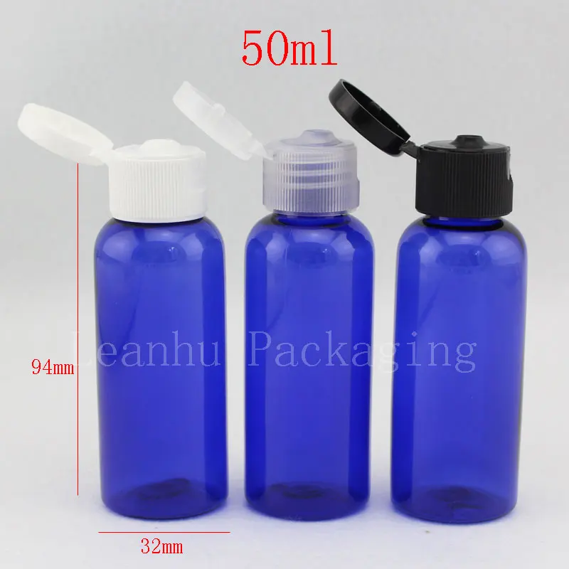 

Wholesale 50ml X 50 blue round sample containers for cosmetics bottle with flip top cap, travel size bottles container lid
