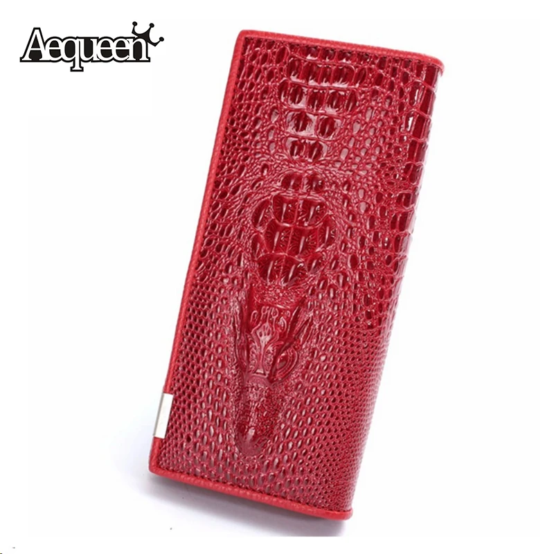 3D Crocodile Grain Women Long Wallets Leather Embossed Design Draw-out billetera Female Wallet Clutch Purses Carteira