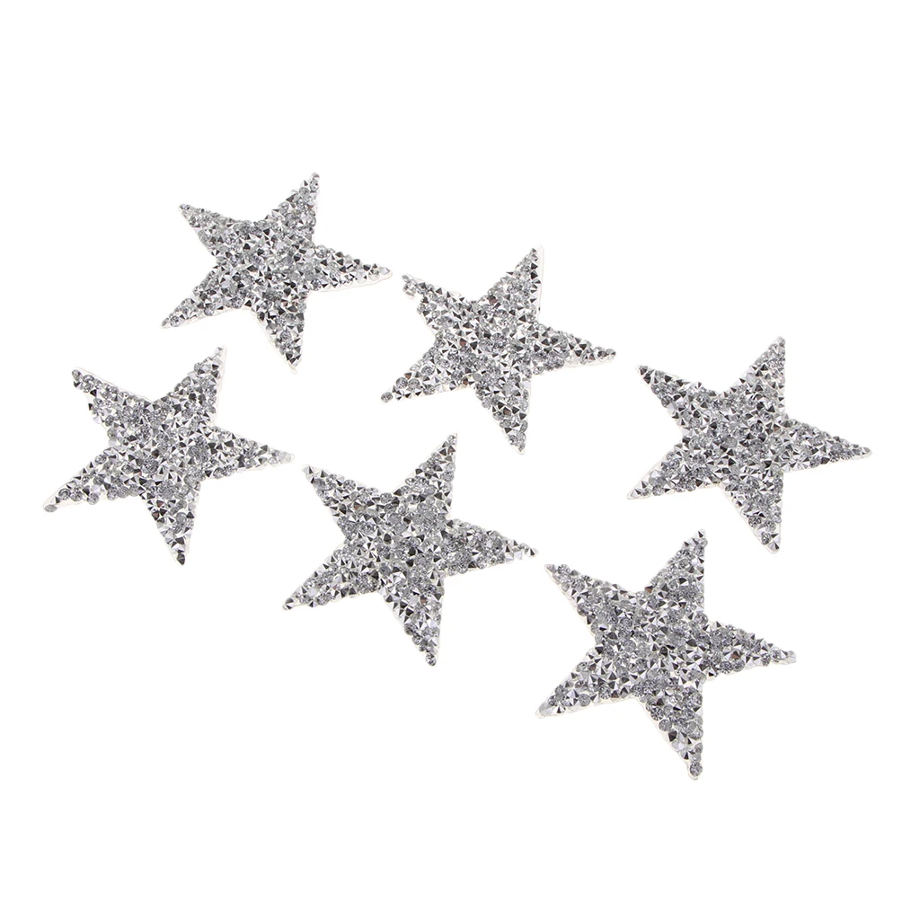 6x Small Crystal Star Patches Iron Sew On Clothes Bag Rhinestone Badge Patch