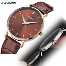 SINOBI Brands Luxury Fashion Mens Watches Slim Genuine Leather Strap Quartz Analog Military Male Wrist Watches