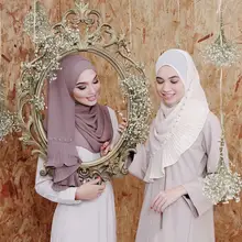 Женский жемчужный шифон сплошной цвет мусульманский головной платок шали и обертывания пашмины бандана женский платок морщинка хиджаб магазины