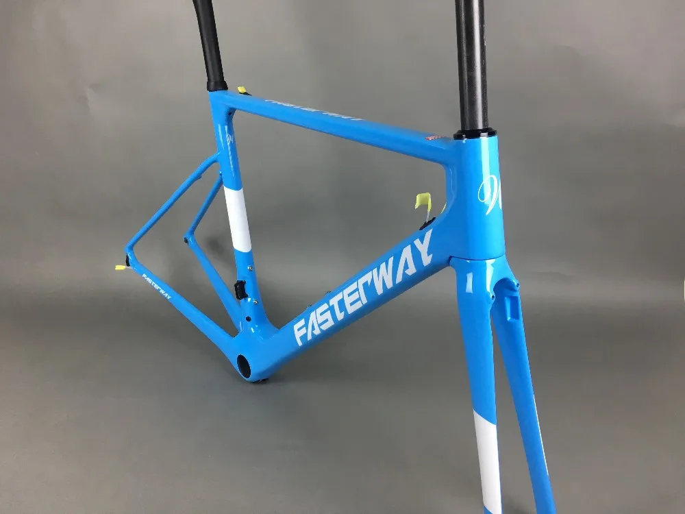 Perfect light blue 2019 TAIWAN FASTERWAY classic carbon road frameset UD weaves carbon bike frame:Frameset+Seatpost+Fork+Clamp+Headset 4