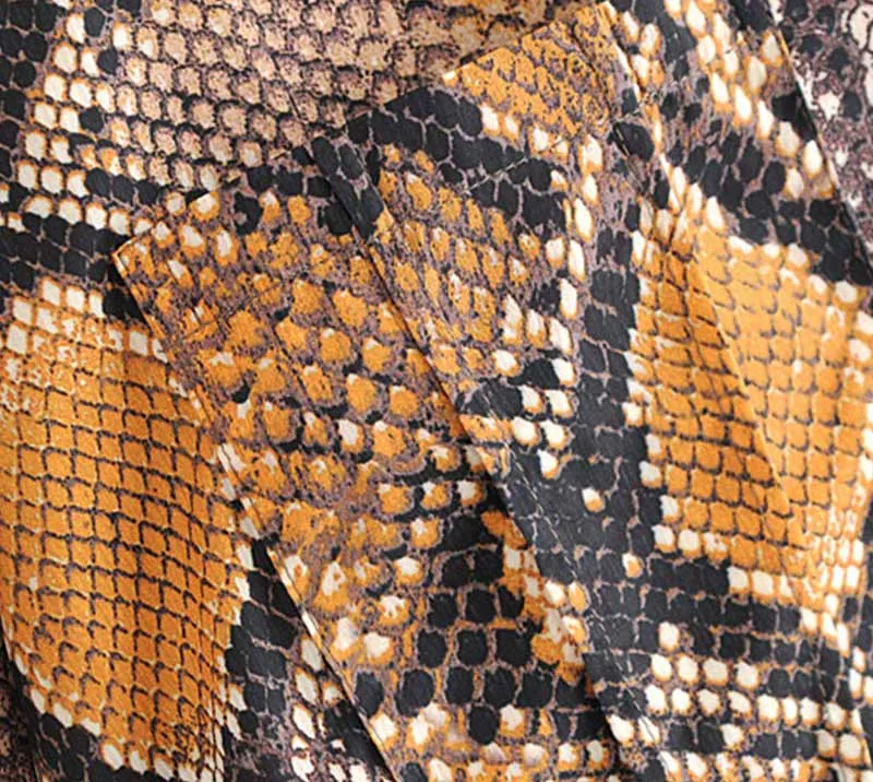 أنيق الأفعى طباعة بلوزة فضفاضة المتضخم كم طويل قمصان برقبة منسدلة الإناث عارضة مطوي قمم blusas