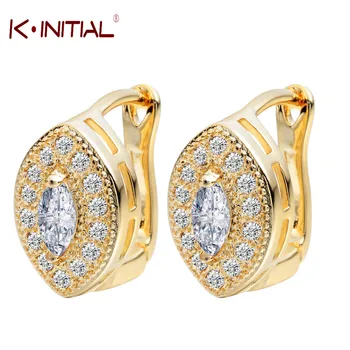 1Pair Fashion New Eye Earrings for Women Gold Platinum Plated Earring White Crystal CZ Hoop Earring Wedding Jewelry A1304