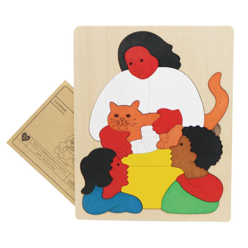 Деревянная головоломка для детей, Игрушки для раннего образования, Мультяшные животные, многослойная головоломка, обучающая игрушка для детей - Цвет: My family