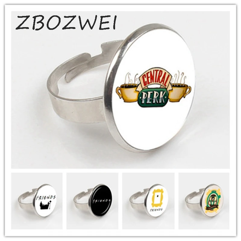 

ZBOZWEI 2018 New TV Friends Ring Central Perk Coffee Time glass figure Ring Christmas charm gift fashion jewelry