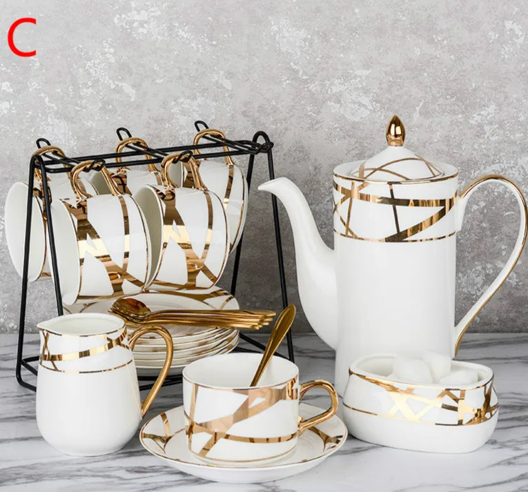 Кофейник кофейная чашка, европейская кофейная чашка, Керамическая маленькая Роскошная золотая элегантная английская послеобеденная чайная чашка, чайный сервиз, 6 комплектов - Цвет: C