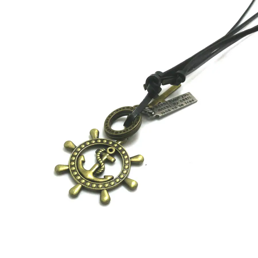 

Newest Popular Genuine leather Necklace Zinc Alloy Rudder Pendant