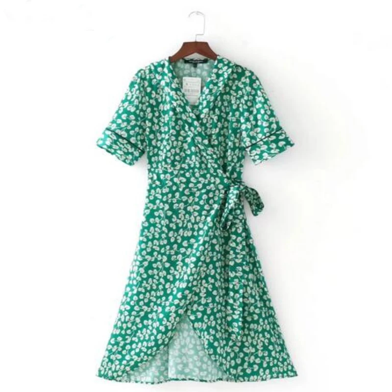Женское платье с запахом V образным вырезом и коротким рукавом|summer dress|summer dresses