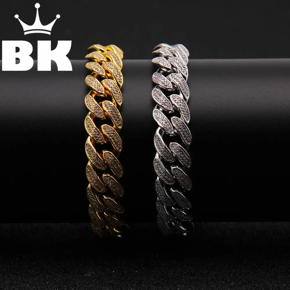 

THE Micro Pave Cubic The Hip Hop Zirconia Bracelets For Men White Gold Iced Out Hiphop Jewelry 13mm Luxury Cuban Link Bracelet