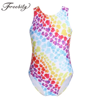 

Teen Girls Sleeveless Colorful Sweetheart Printed Ballet Dance Gymnastics Leotard Jumpsuit for Kids Costumes Tutu Bodysuit