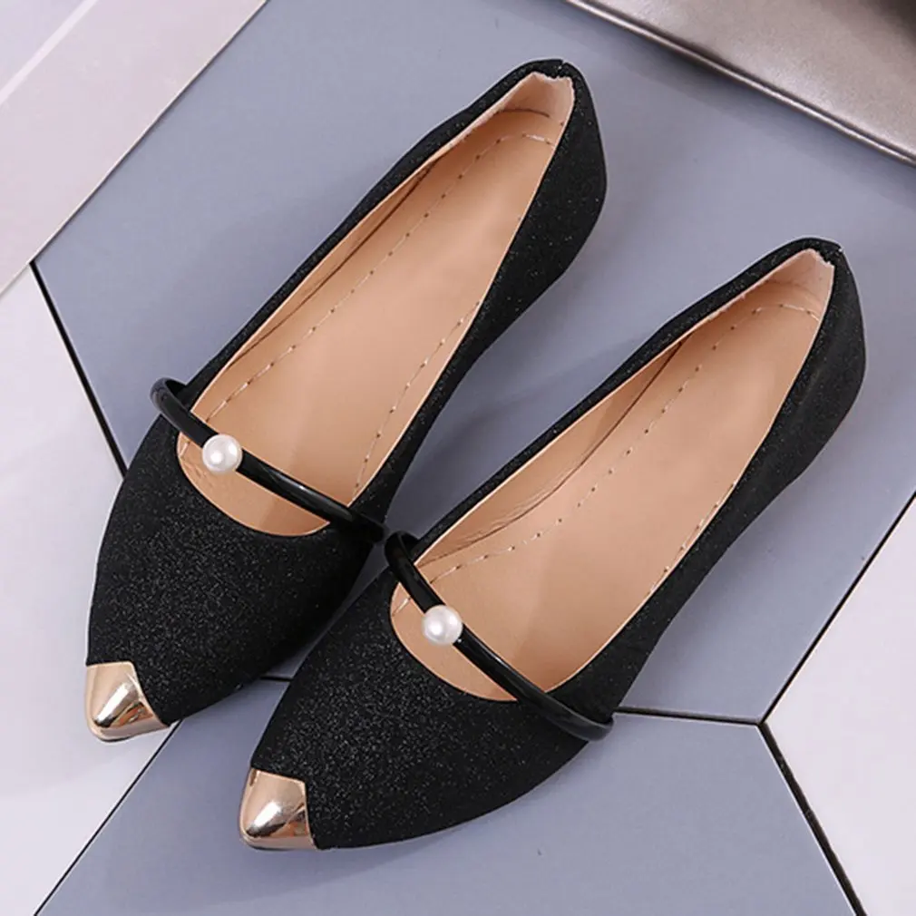 

Fashionable Women Flats Glitter Shoes Casual All Match Clothes Pointed Toe Soft PU Leather Anti-Slip Single Shoes