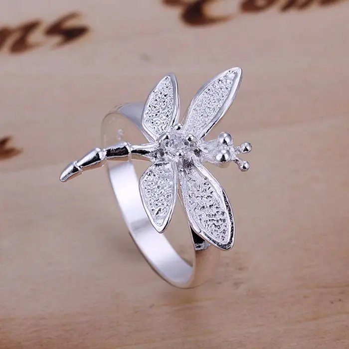 

925 jewelry silver plated Ring Fine Fashion Zircon Dragonfly Silver Jewelry Ring Women&Men Gift Finger Rings SMTR017