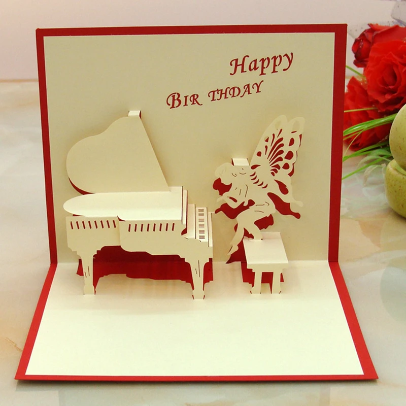 10pcs piano angle 3d folding pop birthday card girl boy