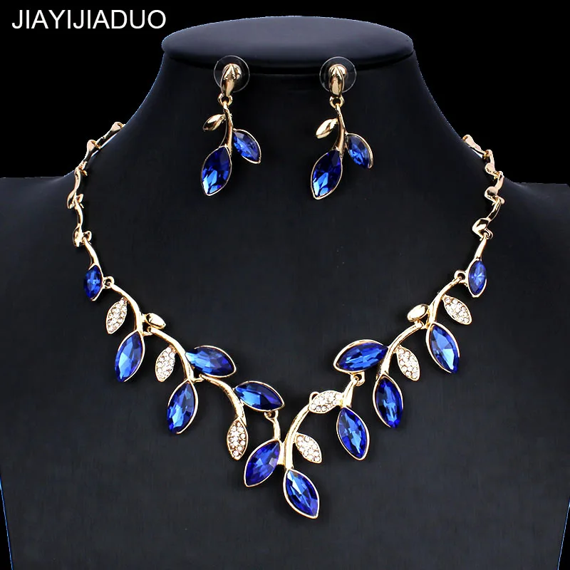 Jiayijiaduo Свадебный комплект ювелирных изделий золотого цвета ожерелье Комплект сережек для женщин платье аксессуары кристалл ювелирные изделия подарок дропшиппинг