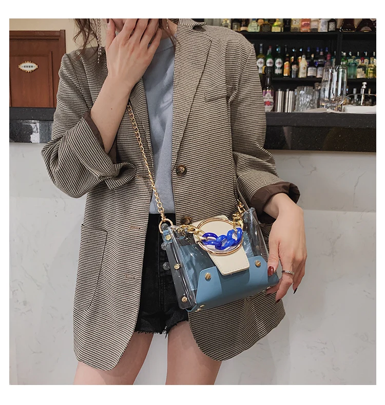 Прозрачная желеобразная сумка-мешок, летняя Новинка, высокое качество, ПВХ, женская дизайнерская сумка, с замком, на цепочке, сумка через плечо