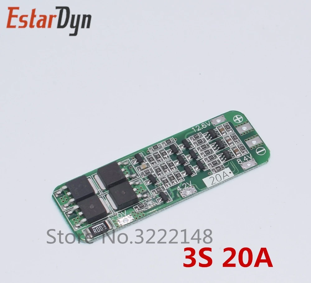 

1pcs 3S 20A Li-ion Lithium Battery 18650 Charger PCB BMS Protection Board 12.6V Cell 59x20x3.4mm Module