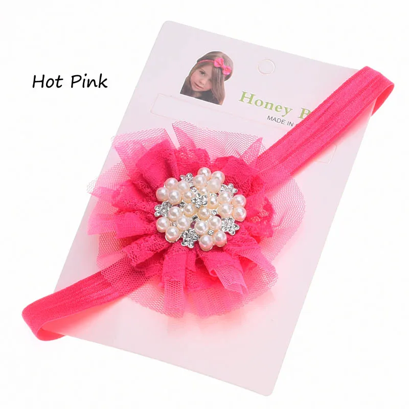 1 шт. повязка на голову, кружевные цветы, дешевые украшения для волос для новорожденных, банты для волос, лента для крещения, подарок для душа - Цвет: Hot Pink