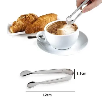 

hot 100pcs Mini Non-Magnetic Polished Stainless Steel Coffee Sugar, Ice, Barbecue BBQ Food Clips Kitchen Accessories Portable