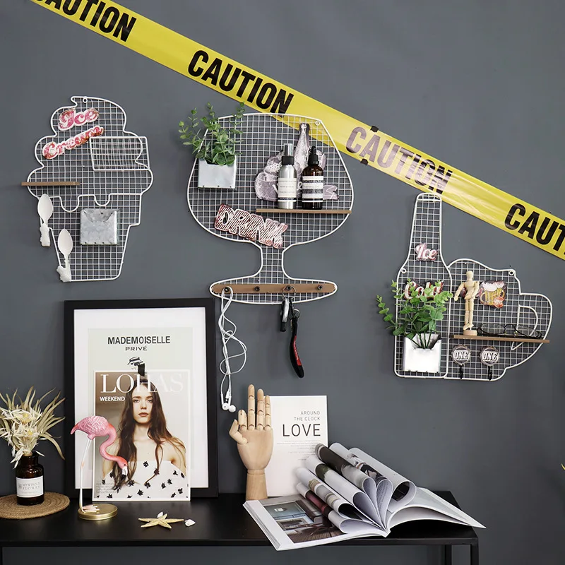 

Nordic Iron Mesh Grids Storage Holders Creative DIY Hanging Multi-function Photos Display Rack Living Room Wall Decoration Shelf