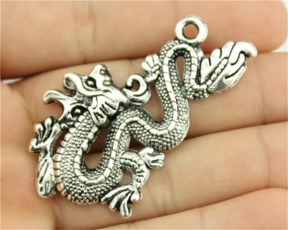 WYSIWYG 3 шт. 54x33 мм подвеска китайский дракон s для изготовления ювелирных изделий китайский талисман дракон - Окраска металла: Покрытие антикварным серебром
