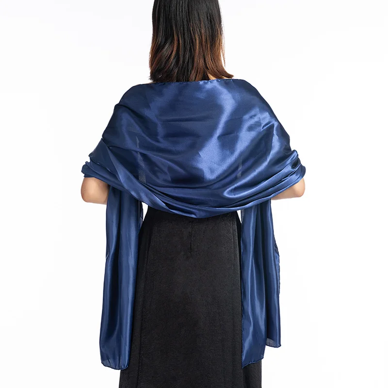Элегантная женская сатиновая шаль, вечерние шали, свадебная шаль для невесты, 2 размера,, OEM заказ принимается - Цвет: Navy blue