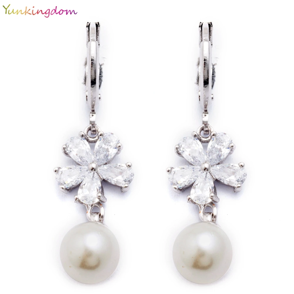 

Yunkingdom fashion brand eardrop ball Simulated pearl silver color wedding party earrings for women K1389